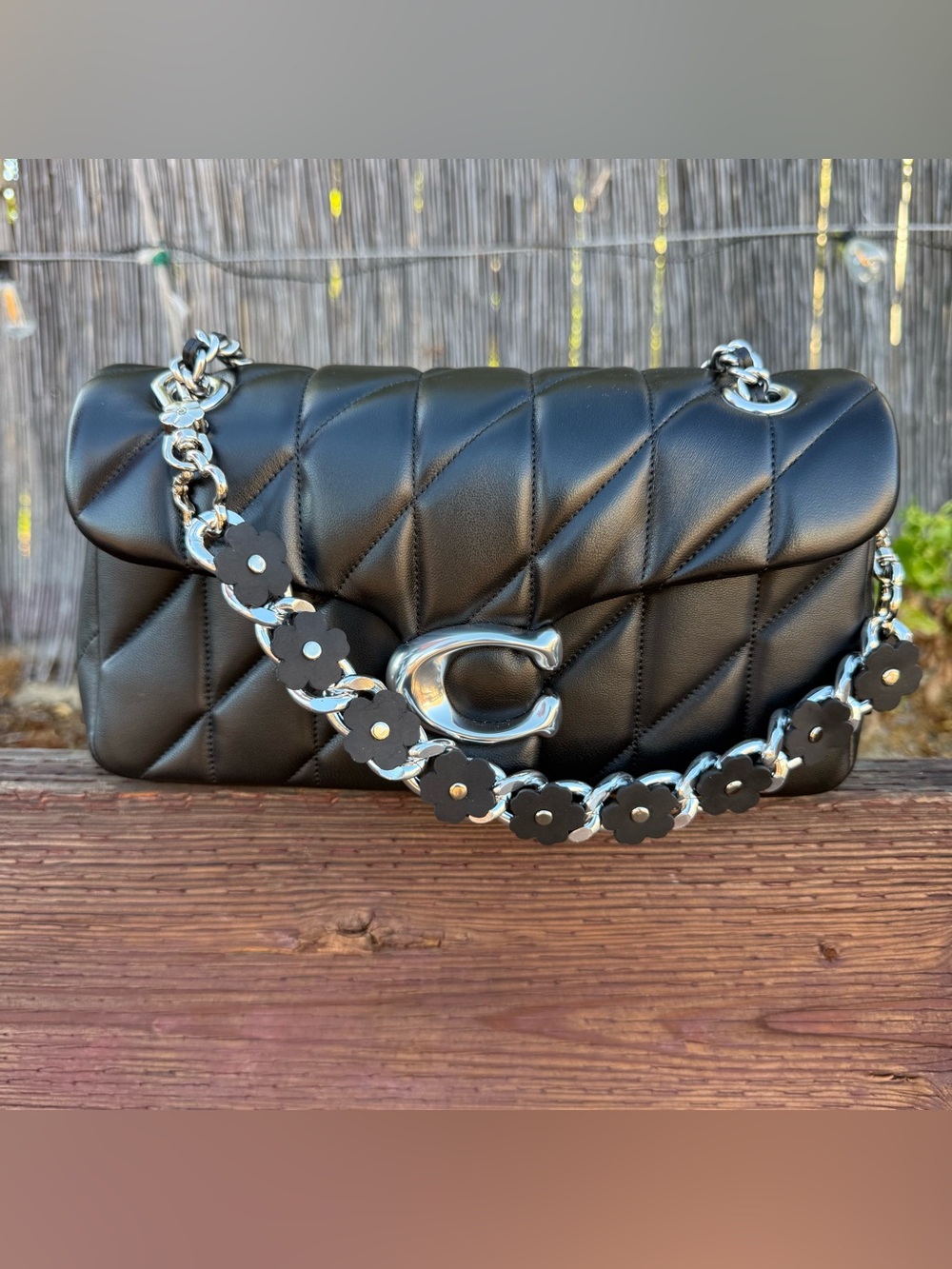 Novelty Strap| Bag Strap| Chunky Silver & Leather Flowers| Chain Link